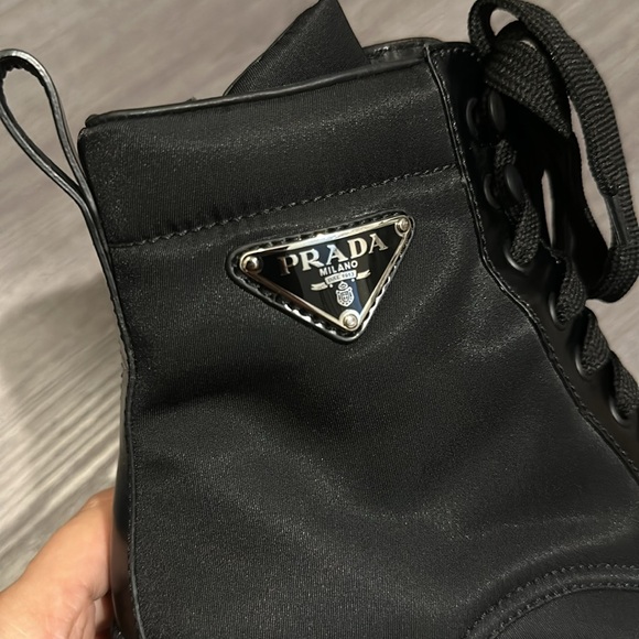 PRADA Brushed Leather and Re-Nylon Laced Booties - Picture 10 of 16
